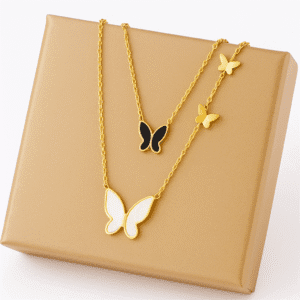 ট্রিপল বাটারফ্লাই লেয়ারড গোল্ডেন নেকলেস সেট
